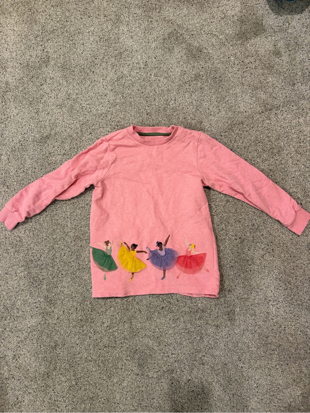 Boden Pink Long-Sleeve Sweater with Multicolor Ballerina Embroidery
